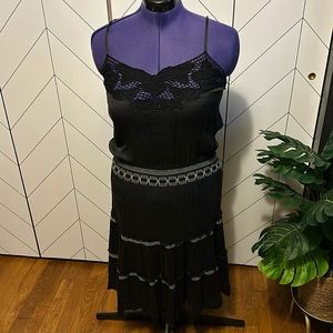 Guess by Marciano Women’s Large Black Drop Waist Silk Ruffle Lace Slip Dress